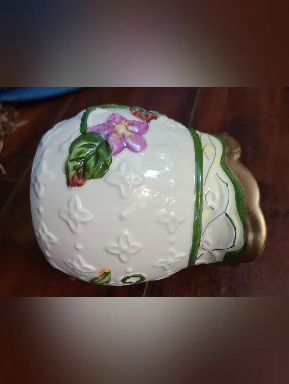 Vintage WMG Ceramic Floral Creamer Pitcher Spring Time Garden Raised Relief